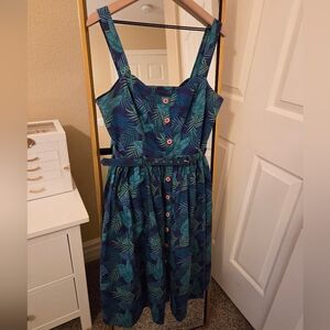 Collectif Palm Print Swing Dress Size M UK 12 US 8